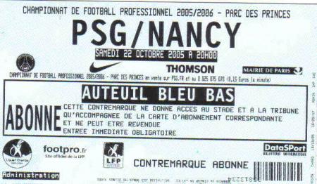 BILLET DE MATCH