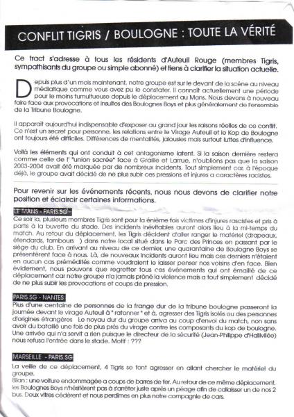 CONFLIT   TIGRIS/ BOULOGNE BOYS: TOUTE LA VéRITé