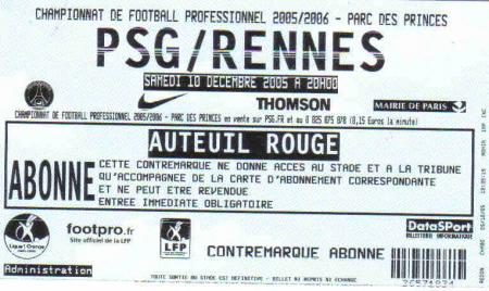 BILLET DE MATCH